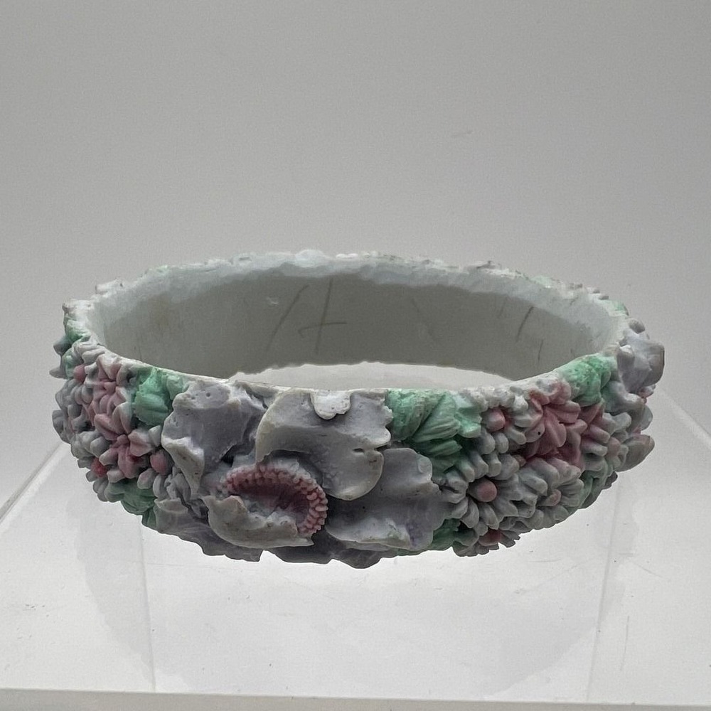 Molded Celluloid Bangle Bracelet Cottagecore Boho‎ Pastel Floral Celluloid 7-7.5